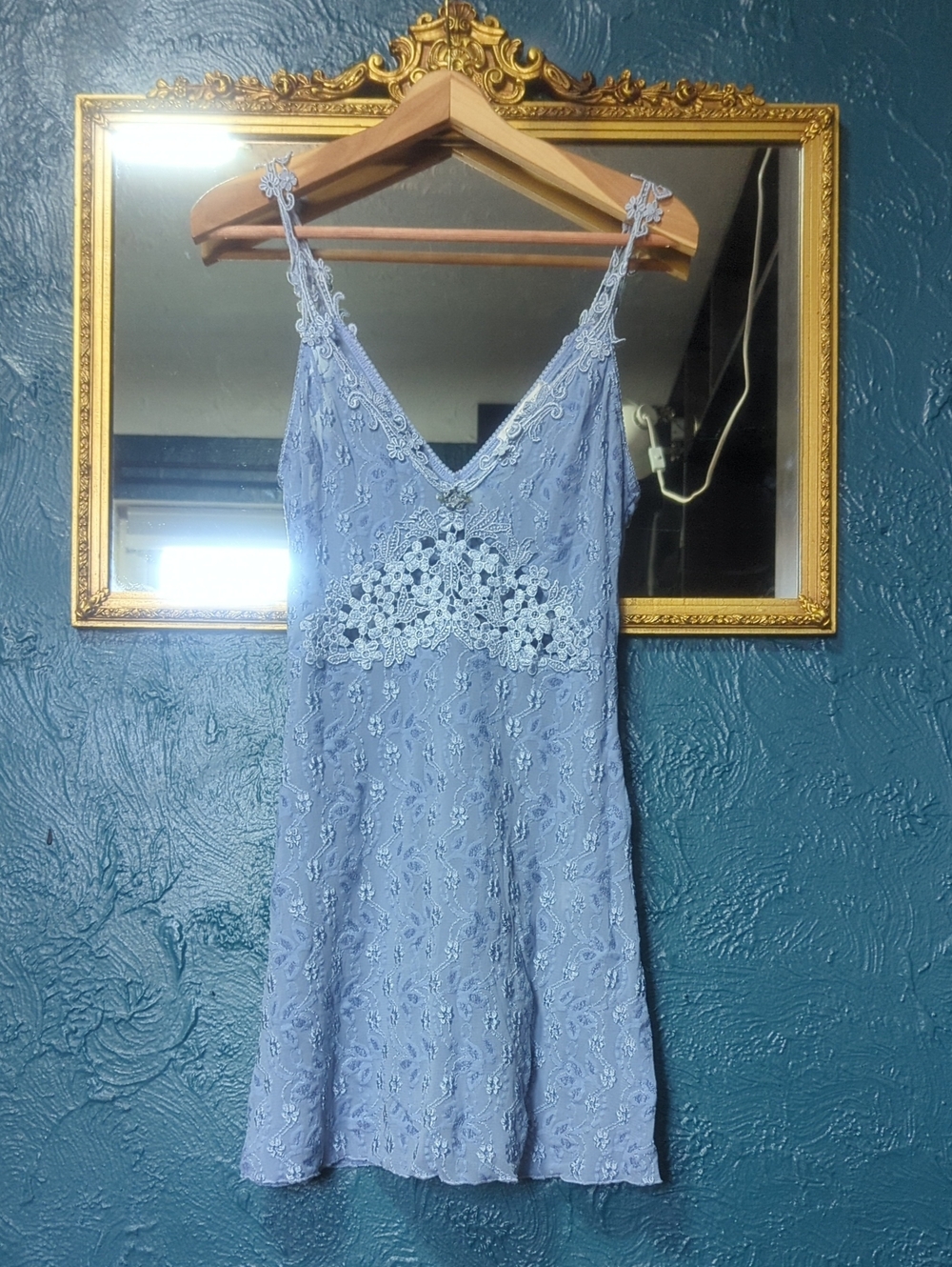 Claire Pettibone Delicate Embroidered Lace Chemise Slip in Light Blue